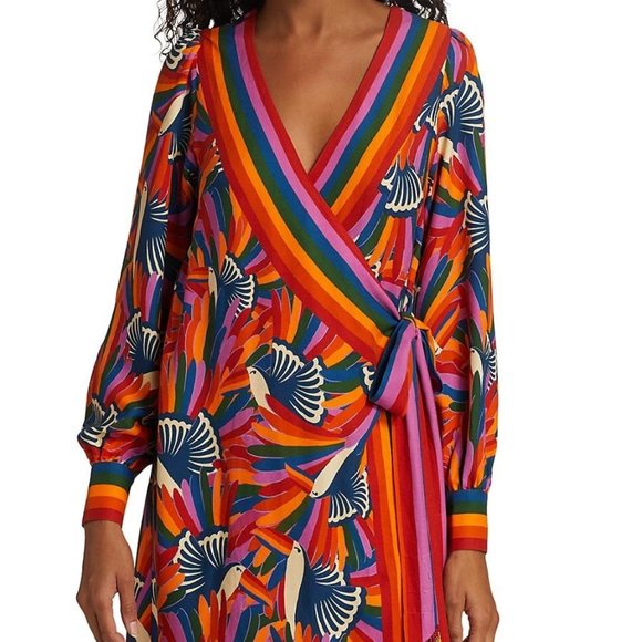 Farm Rio Rainbow Toucan Mini Wrap Dress - Picture 1 of 7